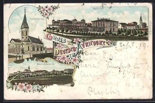 Lithographie Deutsch Avricourt, Bahnhof, Protest. Kirche, Beamtenkolonie