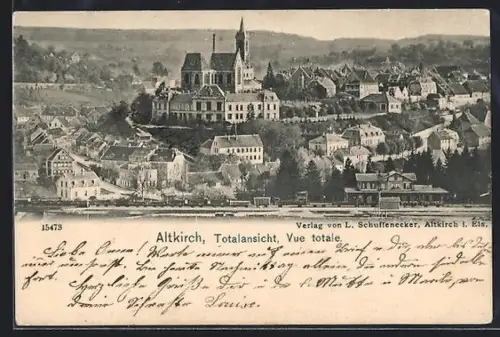 AK Altkirch, Vue totale de la ville avec église et collines environnantes