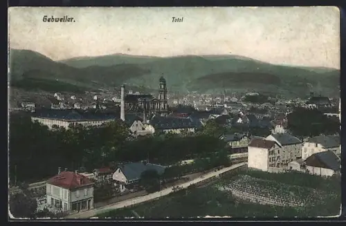 AK Gebweiler, Vue totale de la ville avec collines en arrière-plan