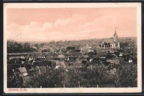 AK Rixheim /O.-Els., Vue sur le village avec l`église et les maisons environnantes