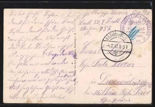 AK Gebweiler, Vue de la rue principale avec l`église en arrière-plan