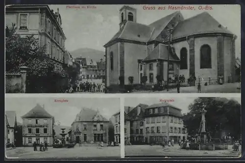 AK Masmünster /O.-Els., Pfarrkirche, Kornplatz, Marktplatz