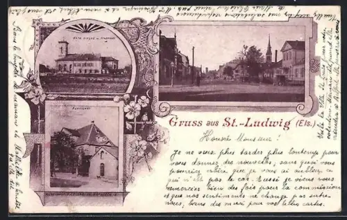 AK Saint-Ludwig /Els., Kath. Kirche, Pensionat