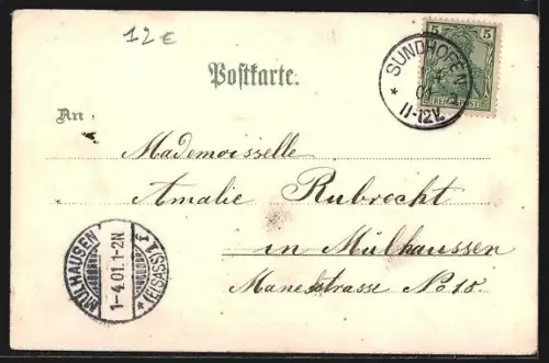 Lithographie Colmar i. Els., Pfister Haus, Hirn Denkmal