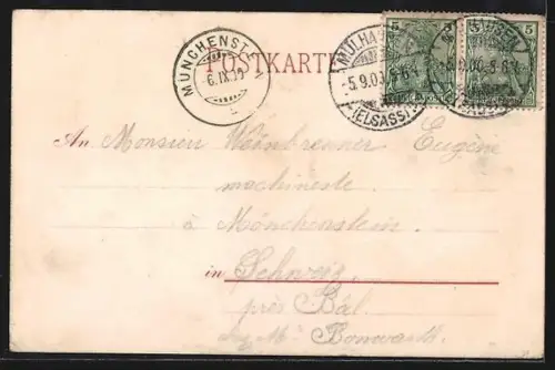 Lithographie Mulhouse, Église protestante et Jardin zoologique avec restaurant