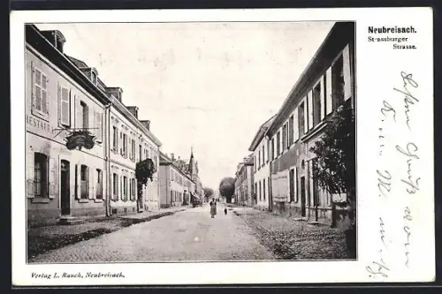 AK Neubreisach, Strassburger Strasse mit Restaurant