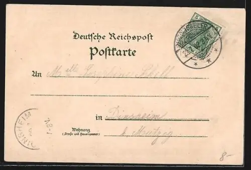 Lithographie Rappoltsweiler i. E., Gasthof Bazar J. Meyer, St. Ulrichsburg, Bad Carola