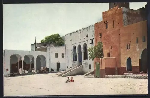 AK Tanger, Ortspartie mit Kindern auf dem Boden sitzend