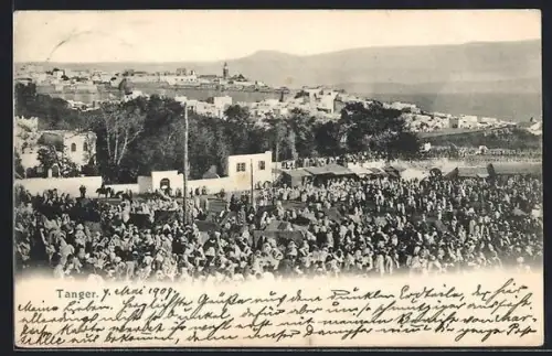 AK Tanger, Blick über die Stadt mit Menschenmenge