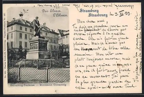 AK Strasbourg, Monument Gutenberg