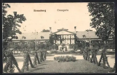 AK Strassburg, Orangerie mit Brunnen