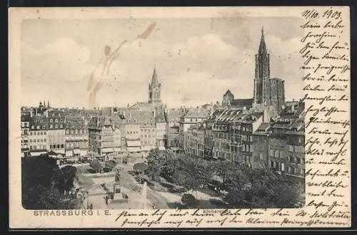 AK Strassburg i. E., Kleberplaatz mit Münster aus der Vogelschau