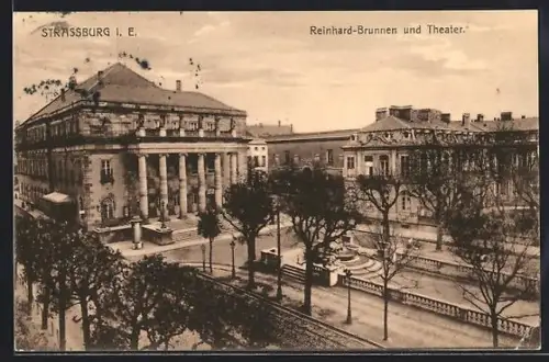 AK Strassburg i. E., Reinhard-Brunnen und Theater