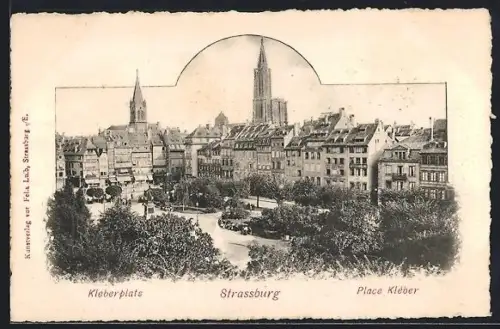 AK Strassburg, Kleberplatz aus der Vogelschau, mit Münster