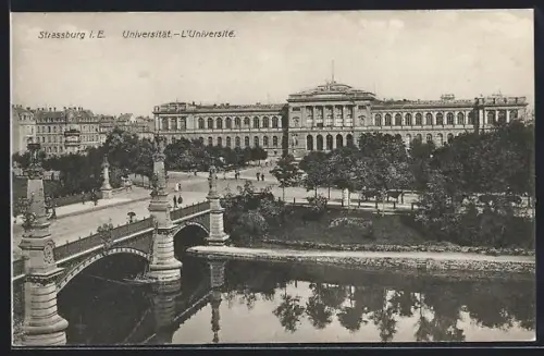 AK Strassburg i. E., Universität mit Brücke aus der Vogelschau