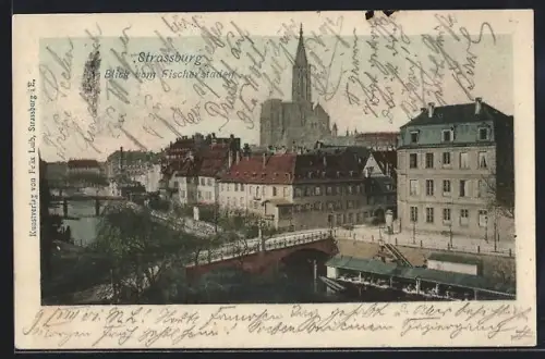 AK Strassburg, Blick vom Fischerstaden, Brückenpartie, Münster