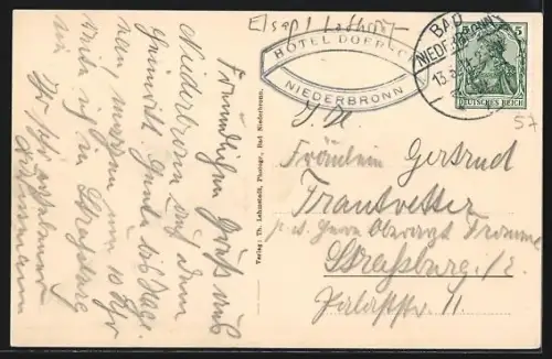 AK Bad Niederbronn, Ortsansicht mit Wasenburg und Aussichtsturm