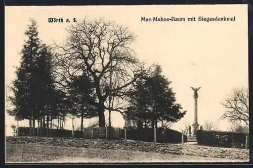 AK Wörth a. S., Mac-Mahon-Baum mit Siegesdenkmal