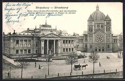 AK Strassburg, Neue Jung-Sankt-Peterkirche und Justizpalast