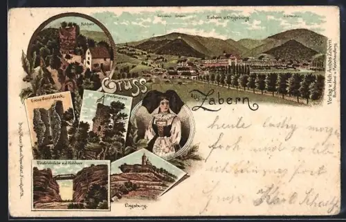 Lithographie Zabern, Teufelsbrücke a. d. Hohbarr, Dagsburg, Greifenstein