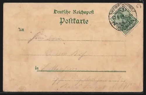 Lithographie Weissenburg i. Els., Schloss Geisberg, ruch, post, Hauptstrasse