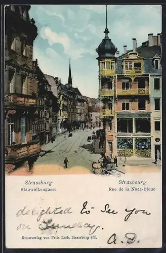 AK Strasbourg, Rue de la Nuée-Bleue avec architecture urbaine et passants