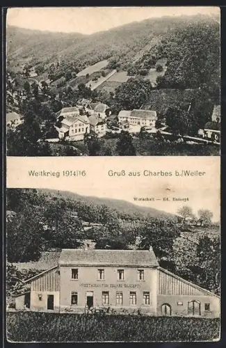 AK Charbes b. Weiler, Gasthof Ed. Bansept, Ortsansicht aus der Vogelschau