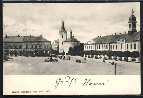 AK Mestec Kralove, Ortspartie mit Kirchen