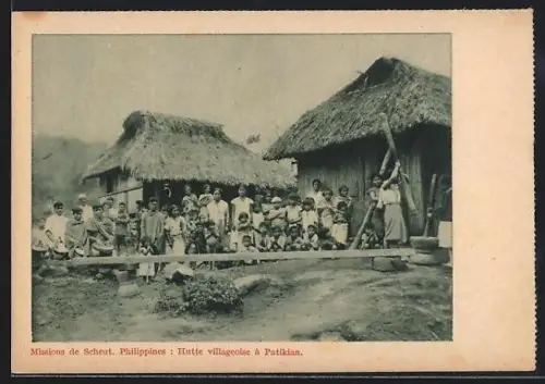 AK Philippinen, Missions de Scheut, Dorpshutten te Patikian