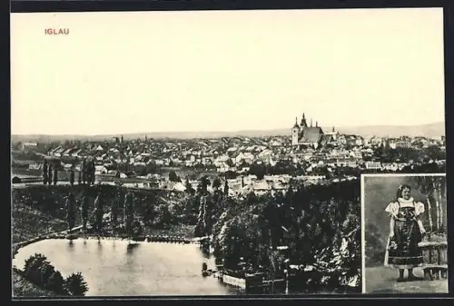 AK Jihlava, Teilansicht, Frau in Tracht