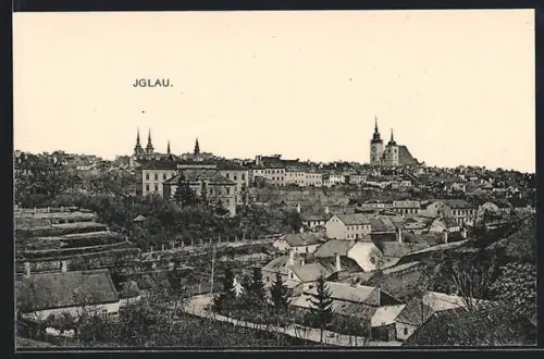 AK Iglau, Ortsansicht mit Kirche aus der Vogelschau