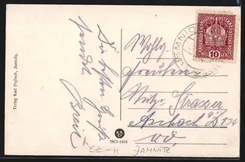 AK Jamnitz, Ortsansicht vom Feld aus