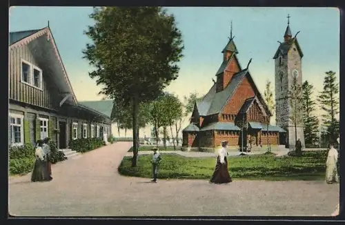 AK Riesengebirge, Kirche Wang mit Pfarrhaus