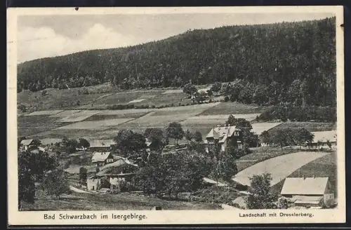 AK Bad Schwarzbach im Isergebirge, Landschaft mit Dresslerberg