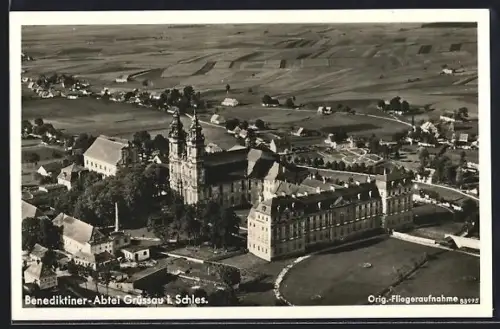 AK Grüssau i. Schles., Benediktiner-Abtei, Fliegeraufnahme