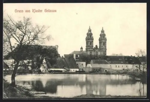 AK Grüssau, Blick zum Kloster