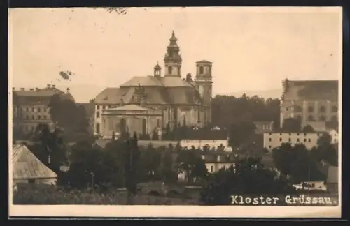 AK Grüssau, Blick zum Kloster