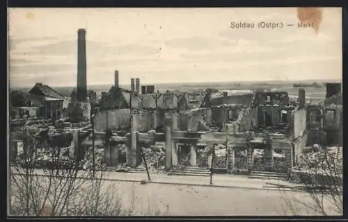 AK Soldau /Ostpr., Markt in Trümmern