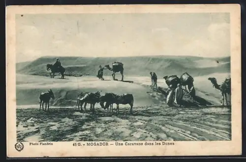 AK Mogador, Une Caravane dans les Dunes