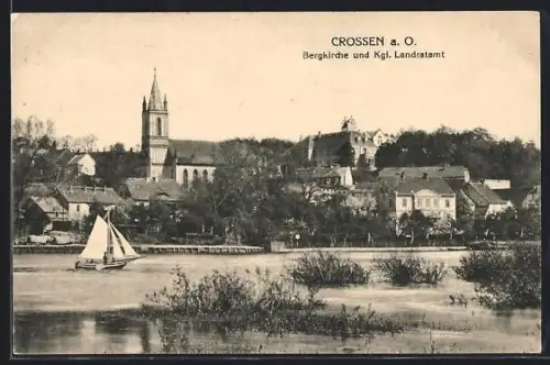 AK Crossen a. O., Bergkirche u. Kgl. Landratamt