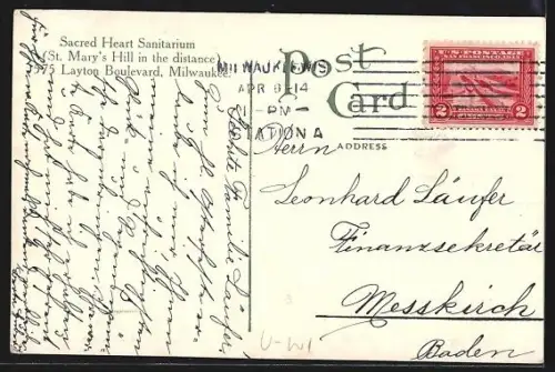 AK Milwaukee, WI, Sacred Heart Sanitarium, St. Mary`s Hill in the distance