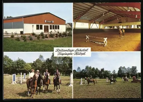 AK Bispingen-Hützel, Reitanlage Lühetal, Inneres Halle, Reiterinnen an Hürde