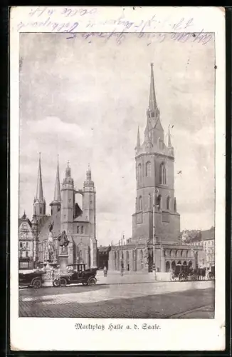AK Halle a. d. Saale, Marktplatz mit Kirche