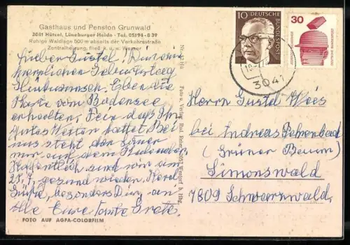 AK Hützel /Lüneburger Heide, Gasthaus und Pension Grunwald