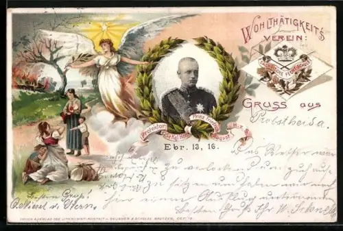 Lithographie Wohltätigkeitsverein Sächsische Fecht-Schule, Protektor Prinz Friedrich August von Sachsen