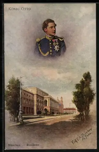 Künstler-AK München, Residenz, König Otto I. in Uniform