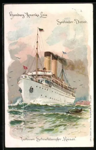 Künstler-AK Willy Stoewer: Passagierschiff Kaiser des Seebäder-Dienstes der Hamburg-Amerika Linie