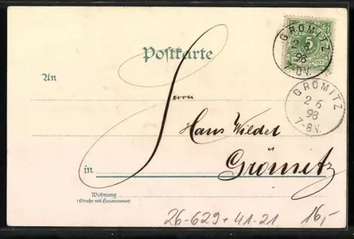 Künstler-Lithographie A. Heide: S. M. Kreuzer Kaiserin Augusta, Kriegsschiff