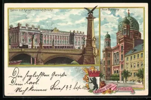 Lithographie Berlin, Neue Synagoge, Oranienburger Strasse