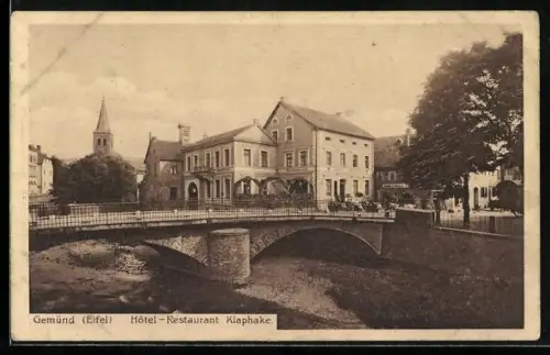 AK Gemünd /Eifel, Hôtel-Restaurant Klaphake mit Brücke